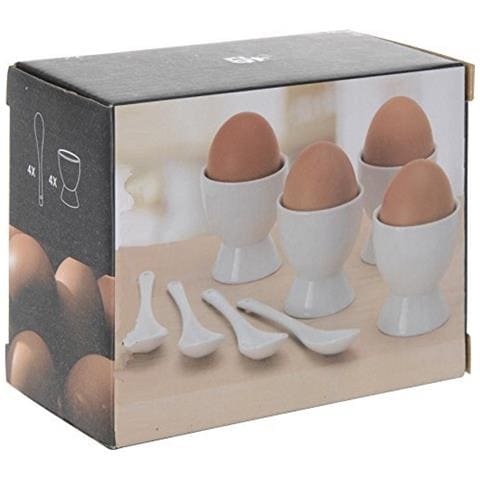 quantio 8 Pezzi Set di Uova per 4 Uova & 4 Cucchiaio Portauovo in Porcellana Bianco Set - Foto 2