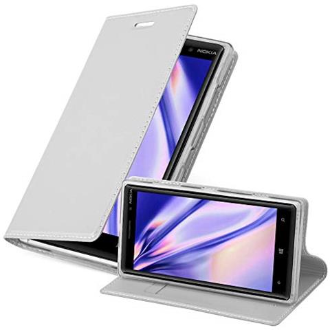 Custodia Compatibile Con Nokia Lumia 830 In Classy Argento - Coperchio Protettiva Con Chiusura Magnetica, Funzione Stand E Tasca Per Le Carte - Foto 1