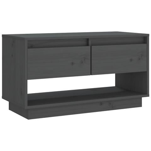 Mobile Porta Tv Grigio 74x34x40 Cm In Legno Massello Di Pino - Foto 1