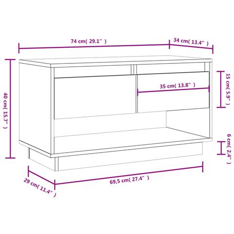 Mobile Porta Tv Grigio 74x34x40 Cm In Legno Massello Di Pino - Foto 2