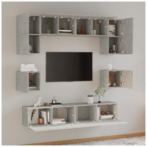 Set Mobili Porta Tv 8pz Grigio Cemento In Legno Multistrato - Foto 9