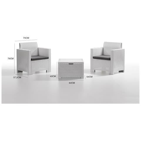 Set Salotto Da Esterno Apis, Salottino Outdoor, Set Da Balcone O Giardino, Composizione Soggiorno Per Esterni, Made In Italy, Bianco - Foto 10