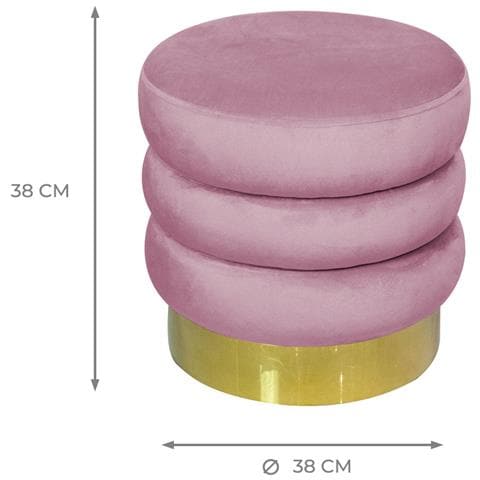 Pouf Salotto Camera Rotondo Imbottito Modello Velvet Creamy Tinta Unita Pouf Cipria - Foto 5