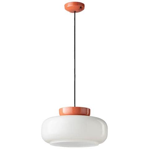 Sospensione Vintage Decò Maracana Ceramica-vetro Bianco-arancio 1 Luce E27 - Foto 1
