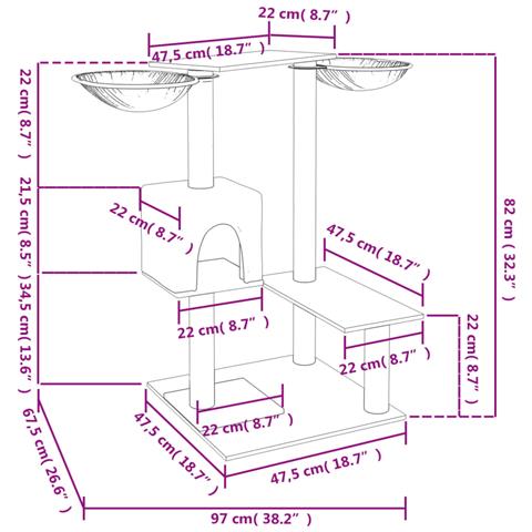 Albero Per Gatti Con Tiragraffi Grigio Chiaro 82 Cm - Foto 7