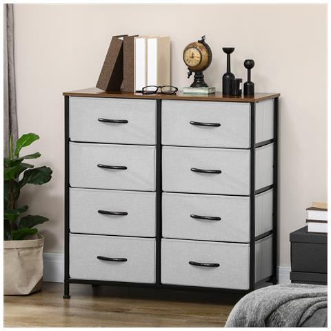 Cassettiera 8 Cassetti In Tessuto Rimovibili, In Legno E Acciaio Stile Industriale, 80x30x81.5cm - Foto 2