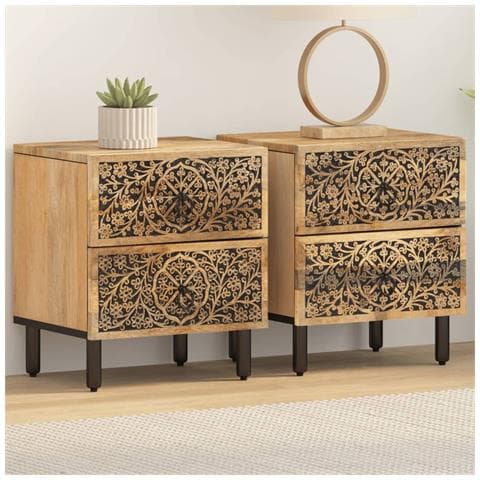 Comodini 2pz 40x33x46 Cm In Legno Massello Di Mango - Foto 1