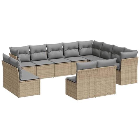 Set Divani Da Giardino 12 Pz Con Cuscini Beige In Polyrattan - Foto 2
