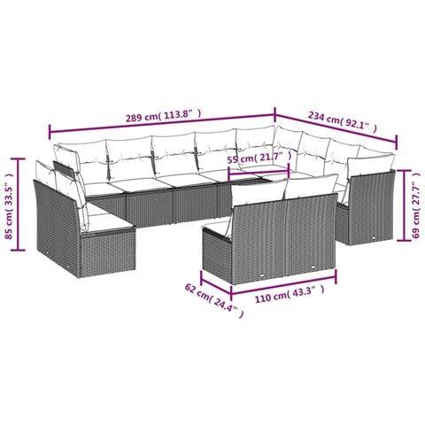 Set Divani Da Giardino 12 Pz Con Cuscini Beige In Polyrattan - Foto 3