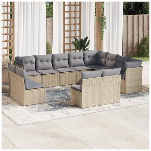 Set Divani Da Giardino 12 Pz Con Cuscini Beige In Polyrattan - Foto 1