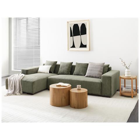 Divano Angolare 4 Posti Lungo Velluto A Coste Verde Lato Destro - Foto 1