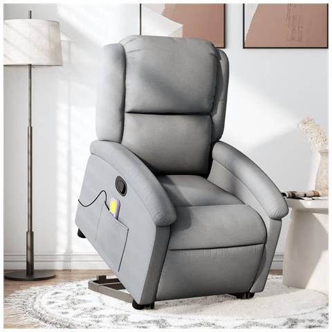 Poltrona Alzapersona Massaggi Reclinabile Grigio Chiaro Tessuto - Foto 1