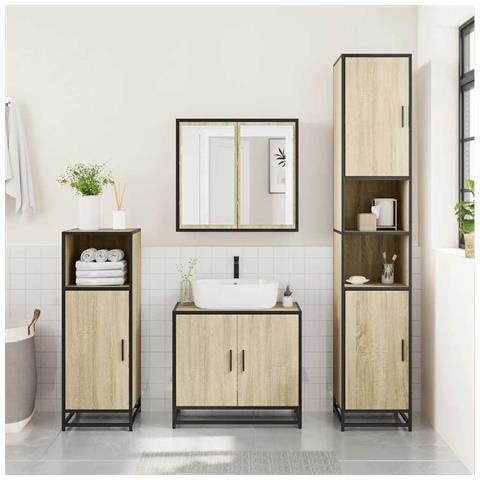 Mobile Lavabo Da Bagno Rovere Sonoma 65x33x60 Cm In Truciolato - Foto 3