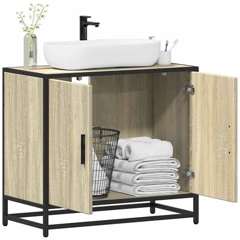Mobile Lavabo Da Bagno Rovere Sonoma 65x33x60 Cm In Truciolato - Foto 1