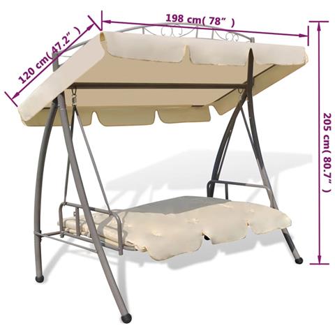 Panchina A Dondolo Convertibile Con Baldacchino Bianco Sabbia - Foto 6