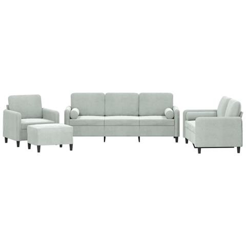 Set di Divani 4 pz con Cuscini Grigio Chiaro in Velluto - Foto 1