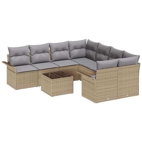 Set di divani da giardino da 9 pezzi con cuscini beige polyrattan - Foto 1