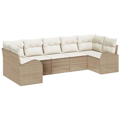 Set Divano da Giardino 7 Pezzi con Cuscini Beige in Polyrattan - Foto 1