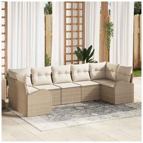 Set Divano da Giardino 7 Pezzi con Cuscini Beige in Polyrattan - Foto 2