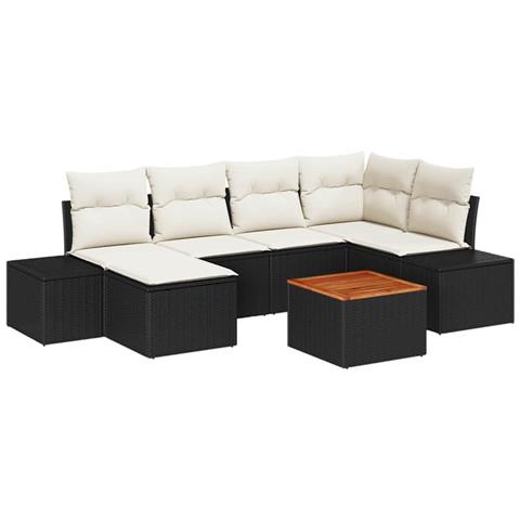 Set Divano da Giardino a 7 Pezzi con Cuscini Nero Rattan Acacia - Foto 1