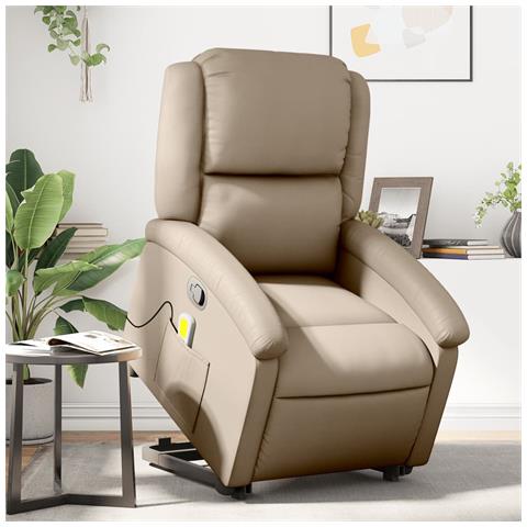 Poltrona Alzapersone Massaggi Reclinabile Cappuccino Similpelle - Foto 2