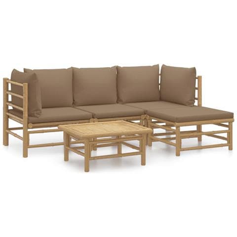 Set Salotto da Giardino 5pz con Cuscini Tortora Bambù - Foto 1