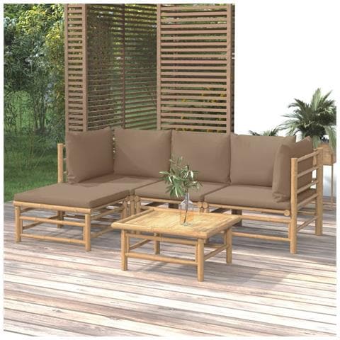 Set Salotto da Giardino 5pz con Cuscini Tortora Bambù - Foto 2