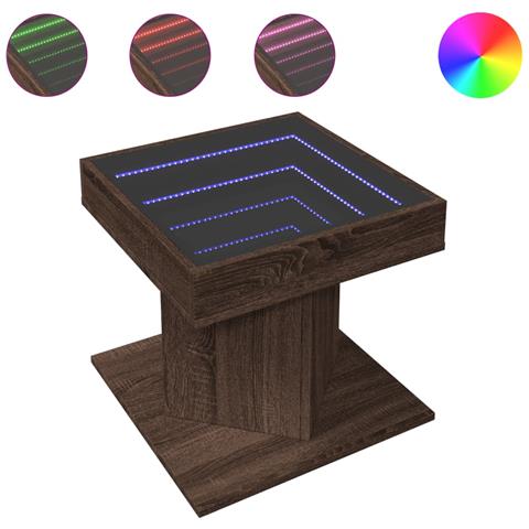 Tavolino Salotto con LED Rovere Marrone 50x50x45 cm Multistrato - Foto 1