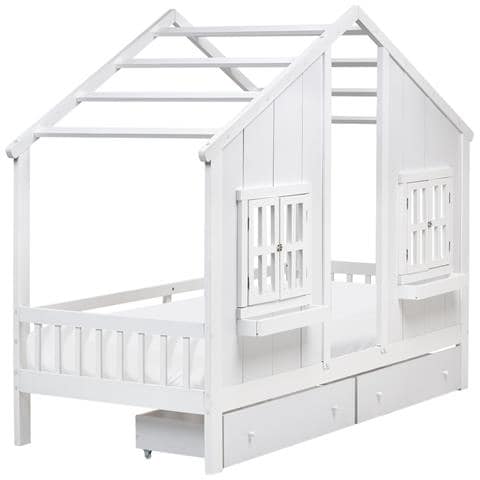 Letto Per Bambini Con Cassetti Casa Legno Di Pino Trappes 90 X 200 Cm Bianco - Foto 2