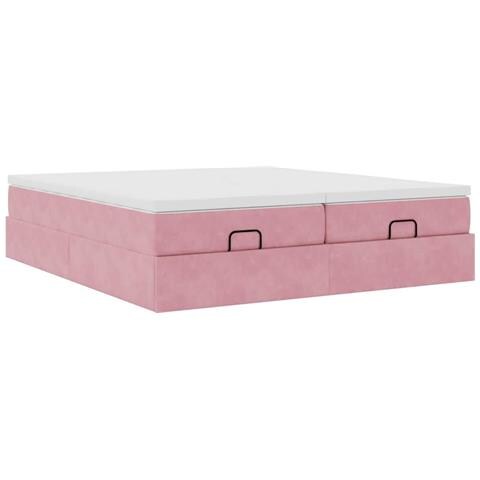 Struttura Letto Pouf con Materassi Rosa 200x200 cm Velluto - Foto 9