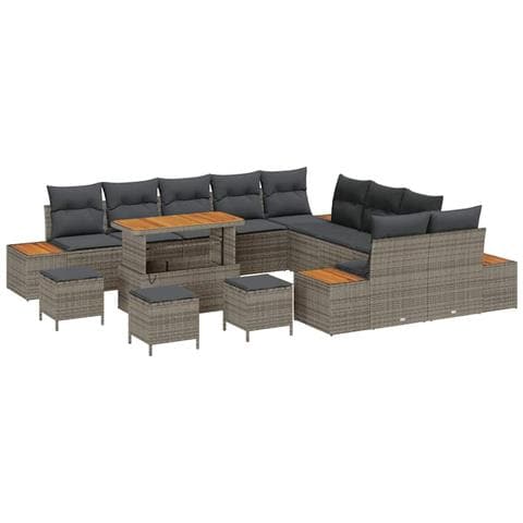 Set Divano da Giardino con cuscino 14 pcs Grigio Poly Rattan - Foto 1