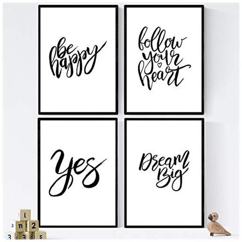 Set Di 4 Stampe Con Messaggi Felici E Colorati. 'sogni Del Grande' Cornice Nera A4 - Foto 1