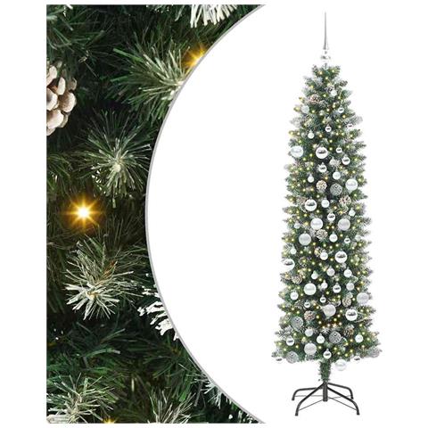 Albero di Natale Artificiale Sottile Verde e Bianco 180 cm - Foto 1