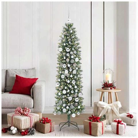 Albero di Natale Artificiale Sottile Verde e Bianco 180 cm - Foto 2