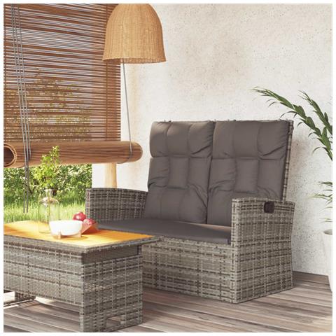 Panca Giardino Reclinabile con Cuscini 118cm Polyrattan Grigio - Foto 2