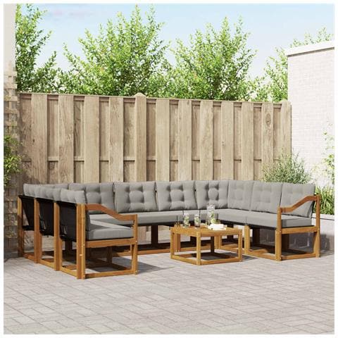 Set di divani da esterno 10 pcs Grigio Naturale e Chiaro - Foto 2