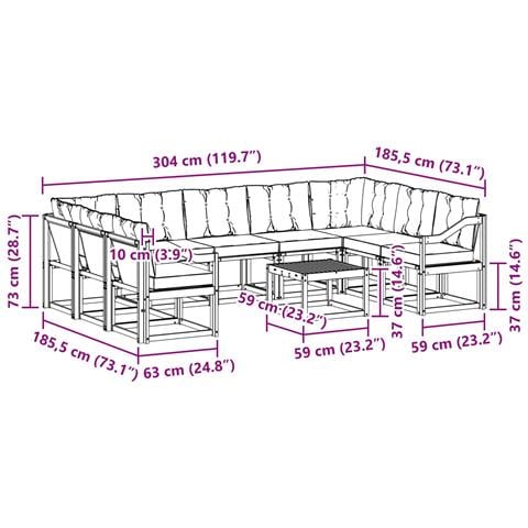 Set di divani da esterno 10 pcs Grigio Naturale e Chiaro - Foto 9