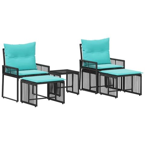Set di Mobili da Esterno 11 pcs Nero e Turchese polyrattan - Foto 1