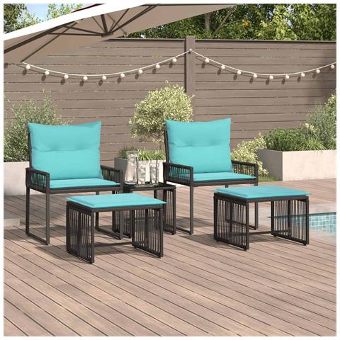 Set di Mobili da Esterno 11 pcs Nero e Turchese polyrattan - Foto 2