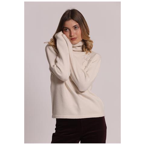 MAGLIA COLLO ALTO CON RICAMI FLOREALI - Colore: Panna - Taglia: L - Foto 1