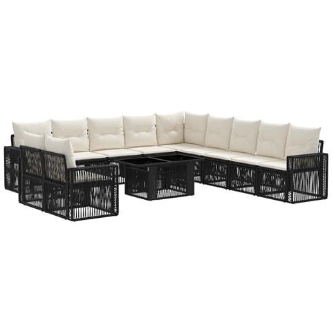 Set Divano da Giardino 12 pz Nero e Bianco Crema polyrattan - Foto 1