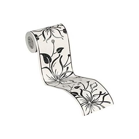 A. s. Création Only Borders 346629 - Bordo Autoadesivo, 10 Pezzi, 5 M X 0,13 M, Colore: Bianco / nero Metallizzato - Foto 1