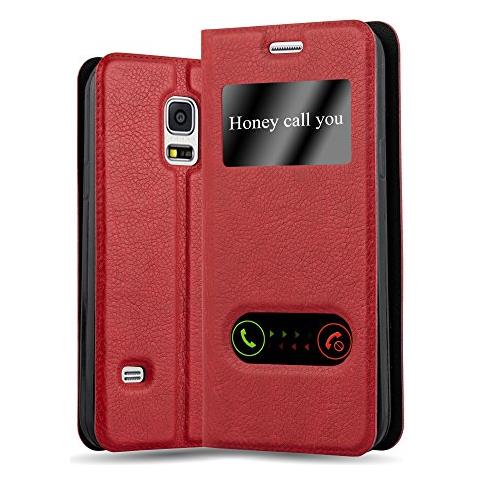 Custodia Compatibile Con Samsung Galaxy S5 Mini / S5 Mini Duos In Rosso Zafferano - Coperchio Protettivo Con Chiusura Magnetica, Funzione Stand E 2 Finestre Di Visualizzazione - Foto 1