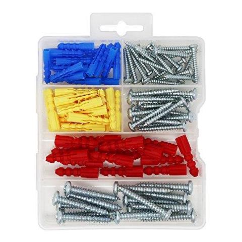 Plastica Auto Perforazione Del Muro A Secco A Coste Ancore Con Viti Assortimento Di Kit 100 Pezzi - Foto 1