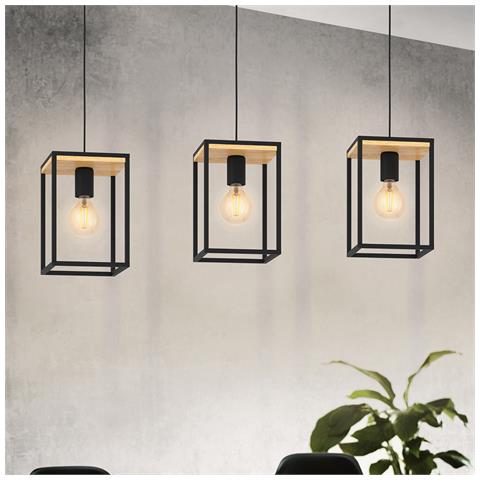 Lampadario Industrial Libertad 3 Luci Metallo Nero E Marrone - Foto 1