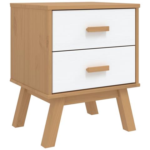 Comodino Olden Bianco E Marrone In Legno Massello Di Pino - Foto 2