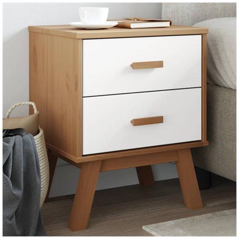 Comodino Olden Bianco E Marrone In Legno Massello Di Pino - Foto 1