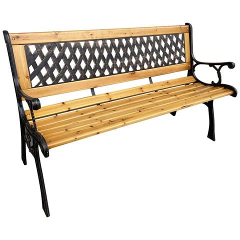 Panchina da Giardino MIRT con Legno Laccato e Gambe in Ghisa, Colore Marrone - Foto 1