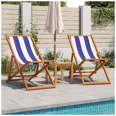 Sedie Da Spiaggia Pieghevoli 2 Pz Blu E Bianco Tessuto E Legno - Foto 2