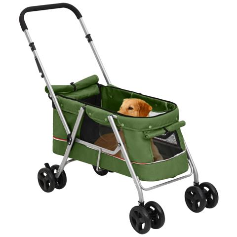 Passeggino Cani Pieghevole Verde 100x49x96cm Tessuto di Lino - Foto 2